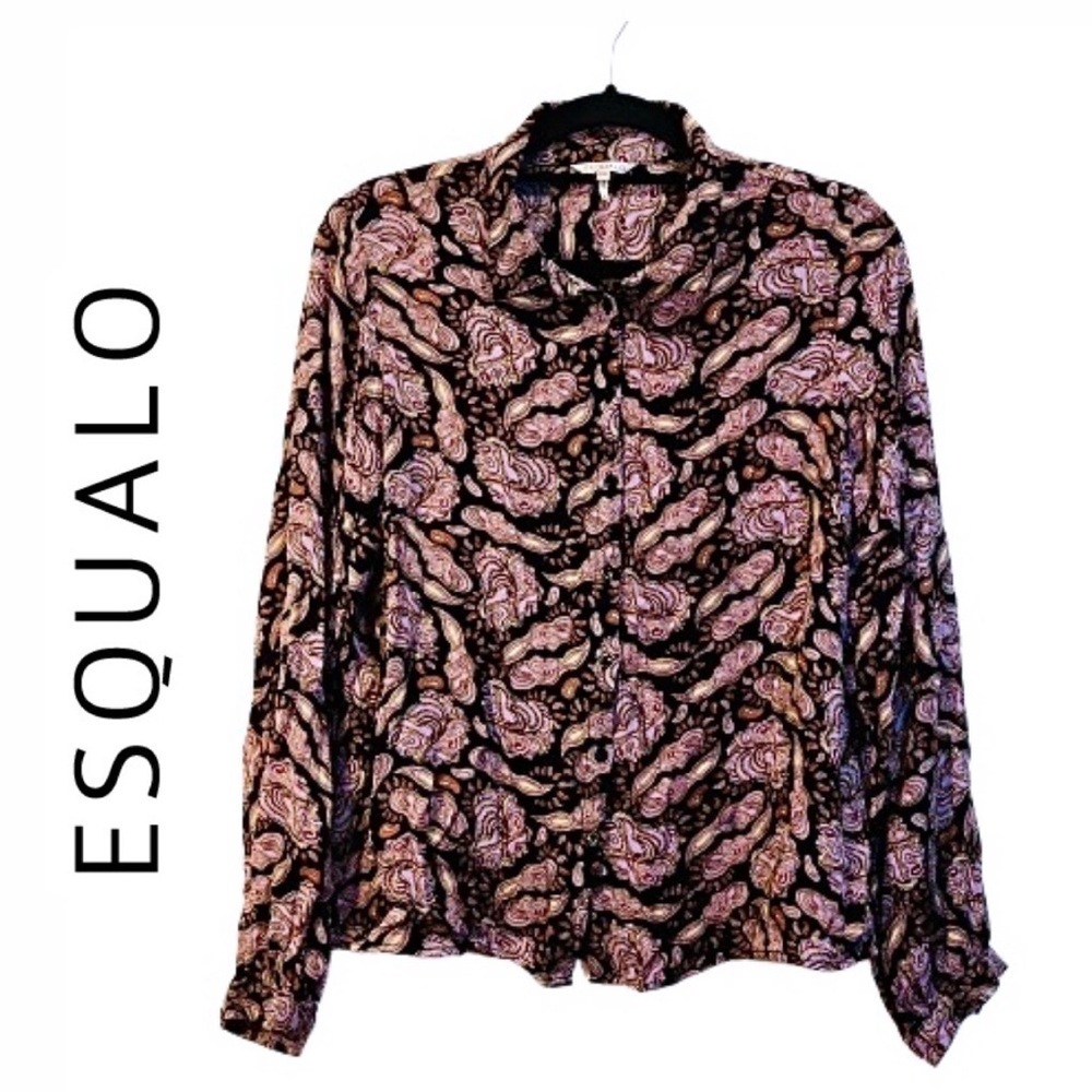 ESQUALO Paisley Floral Button Down Boho Semi Sheer Blouse Long Sleeve Top Medium - Picture 4 of 11
